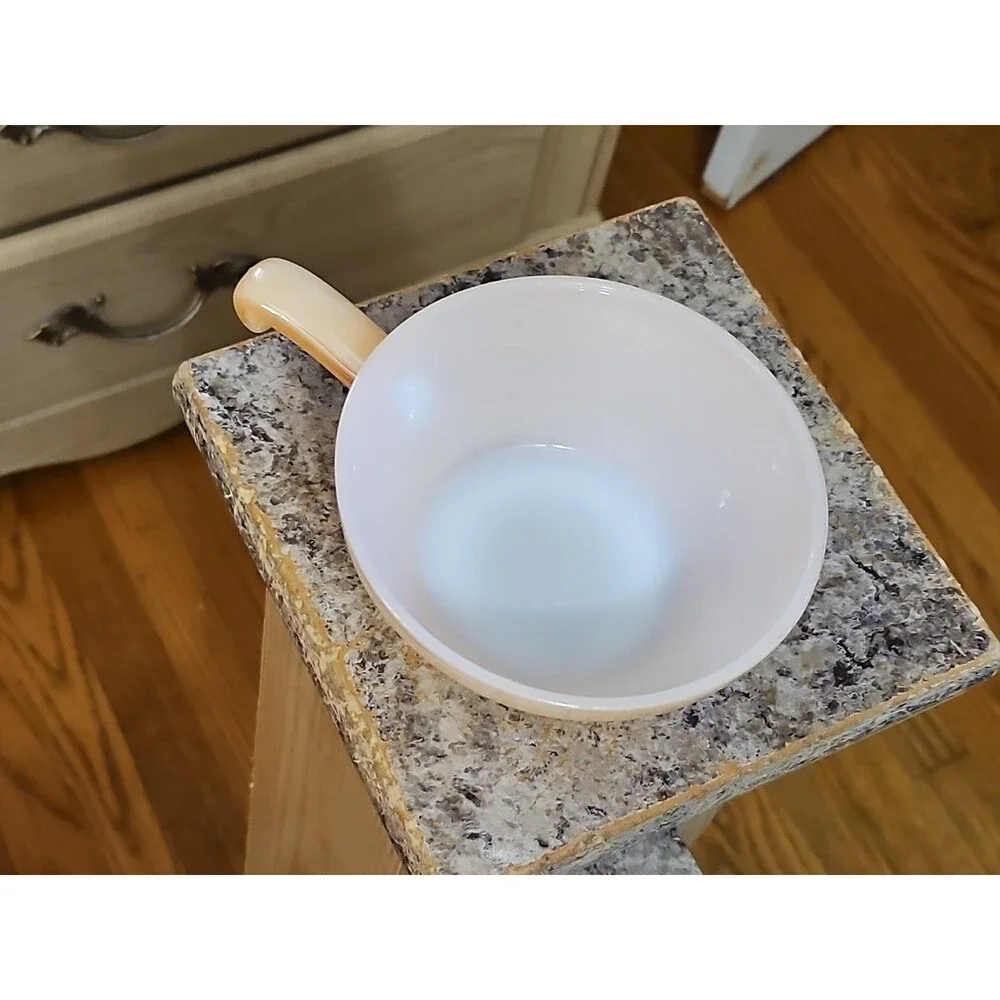 Vintage Anchor Hocking Fire King Peach Lusterware Handled Soup Bowl
